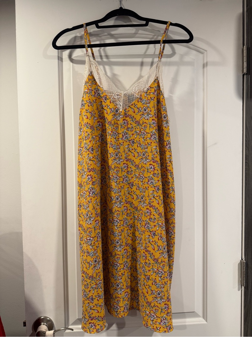 SHEIN Yellow Floral V-Neck Slip Dress with Lace Trim